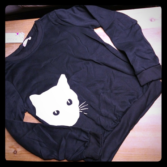 Black and White Cat Sweatshirt Sweater - Picture 2 of 6